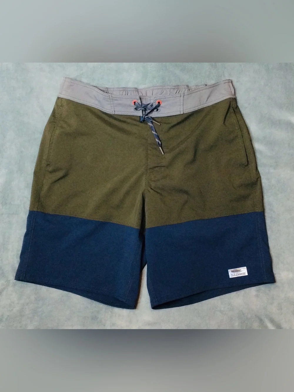 L.L. Bean Olive and Navy Colorblock Swim Board Shorts